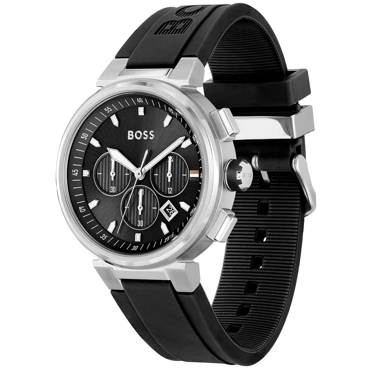 Hugo Boss One 1513997 44mm Men’s Chronograph Watch – Black Sunray Dial & Black Silicone Strap
