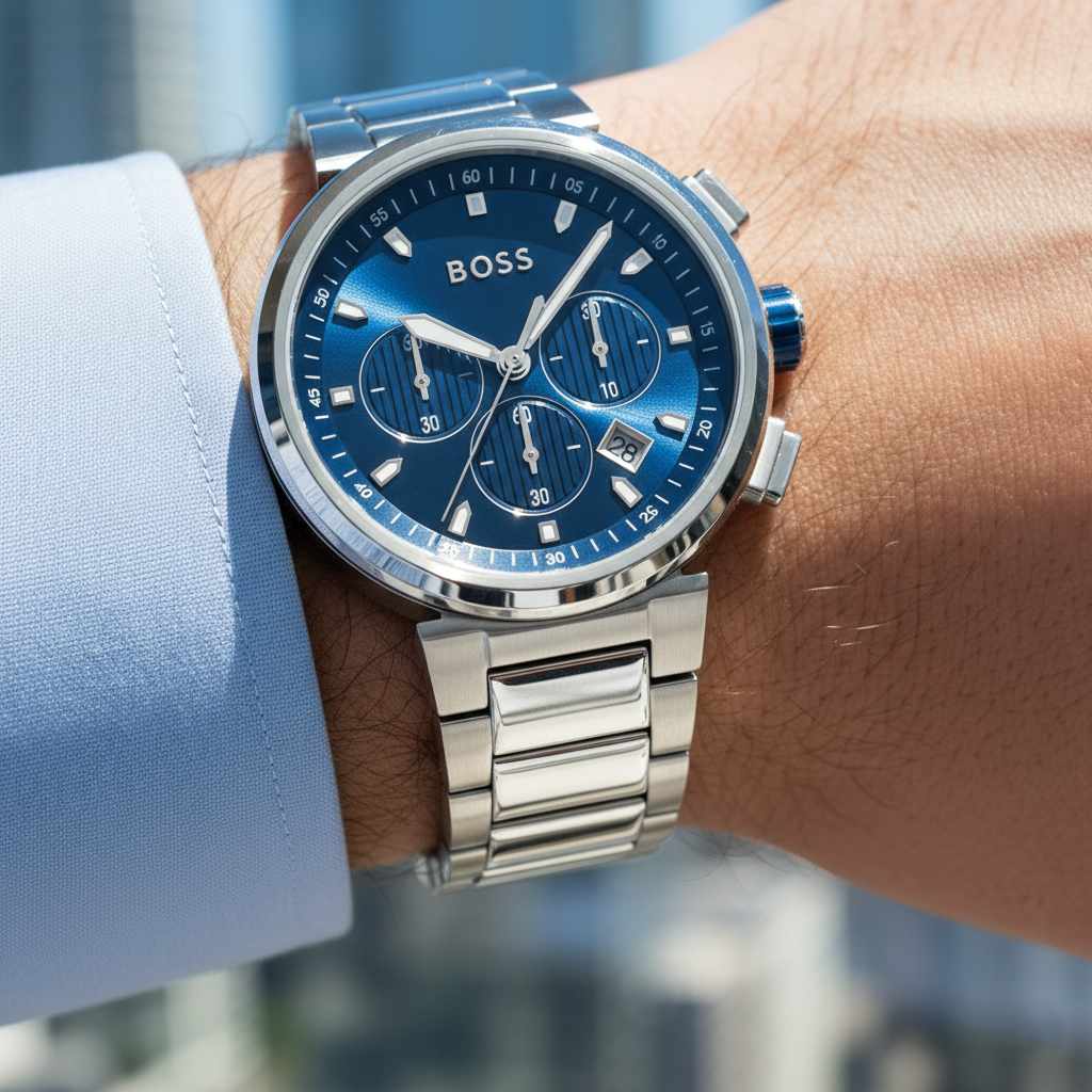 Hugo Boss One 1513999 44mm Men’s Chronograph Watch – Blue Dial & Silver-tone Link Bracelet