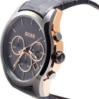 Hugo Boss Onyx 1513366 44mm Men’s Chronograph Watch – Grey Dial & Grey Leather Strap
