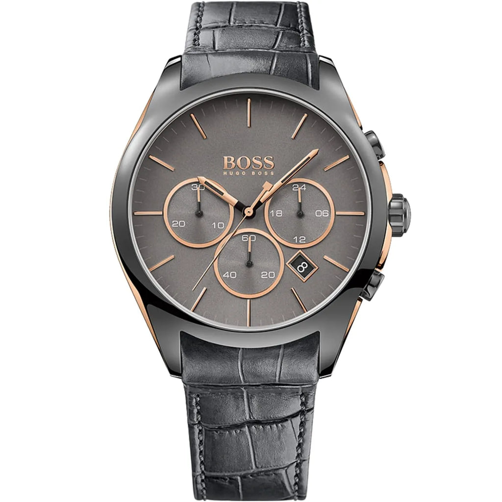 Hugo Boss Onyx 1513366 44mm Men’s Chronograph Watch – Grey Dial & Grey Leather Strap