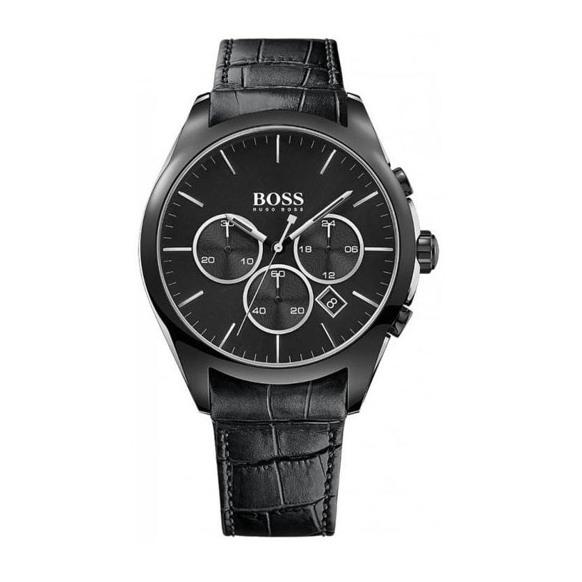 Hugo Boss Onyx 1513367 44mm Men’s Chronograph Watch – Black Dial & Black Leather Strap