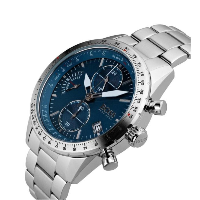 Hugo Boss Pilot 1513850 44mm Men’s Chronograph Watch – Blue Dial & Stainless Steel Bracelet