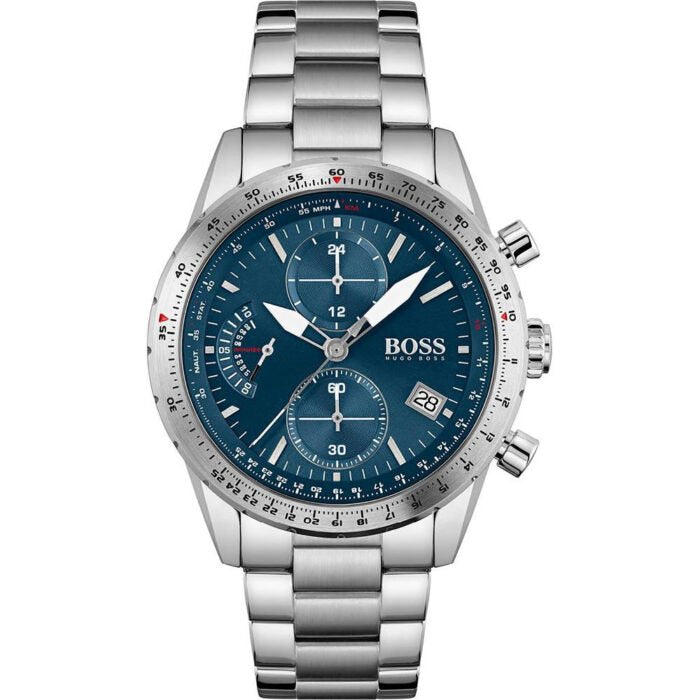 Hugo Boss Pilot 1513850 44mm Men’s Chronograph Watch – Blue Dial & Stainless Steel Bracelet