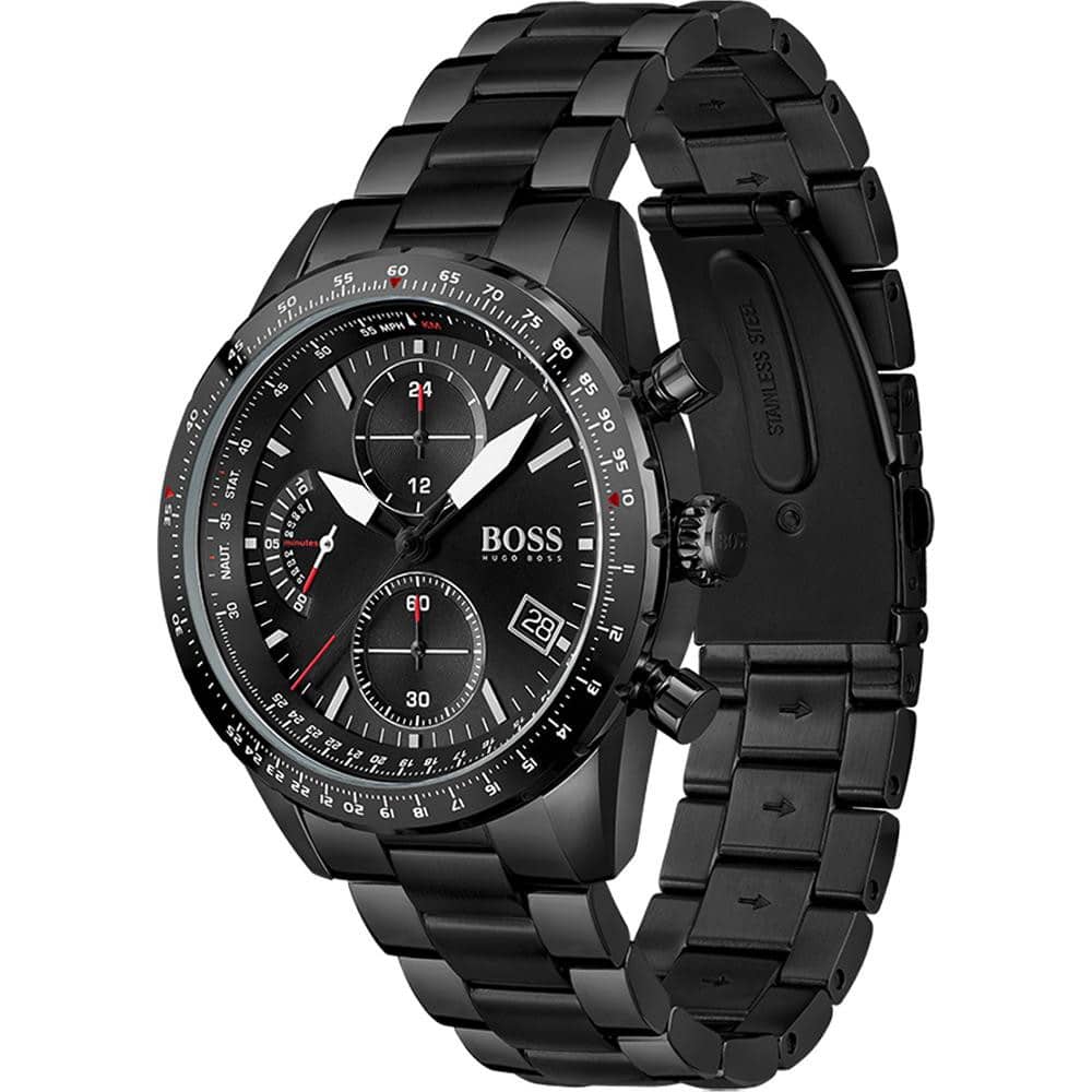 Hugo Boss Pilot 1513854 44mm Men’s Chronograph Watch – Black Dial & Stainless Steel Bracelet