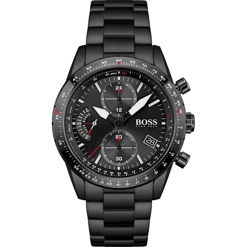 Hugo Boss Pilot 1513854 44mm Men’s Chronograph Watch – Black Dial & Stainless Steel Bracelet