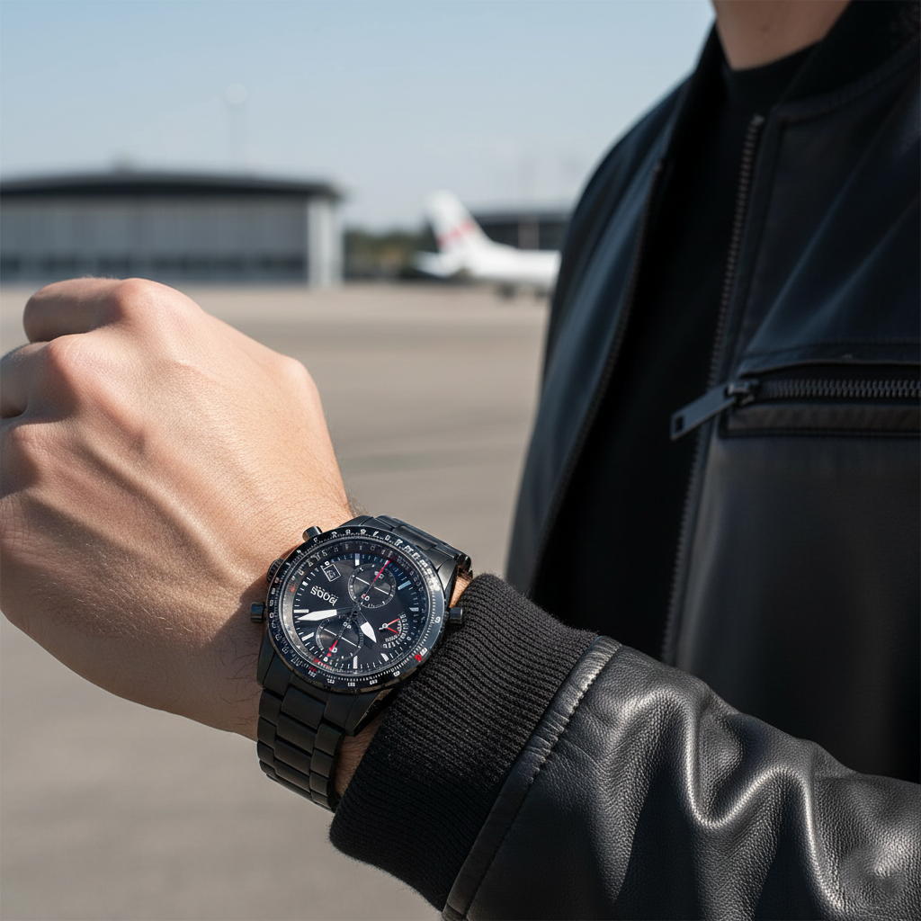 Hugo Boss Pilot 1513854 44mm Men’s Chronograph Watch – Black Dial & Stainless Steel Bracelet