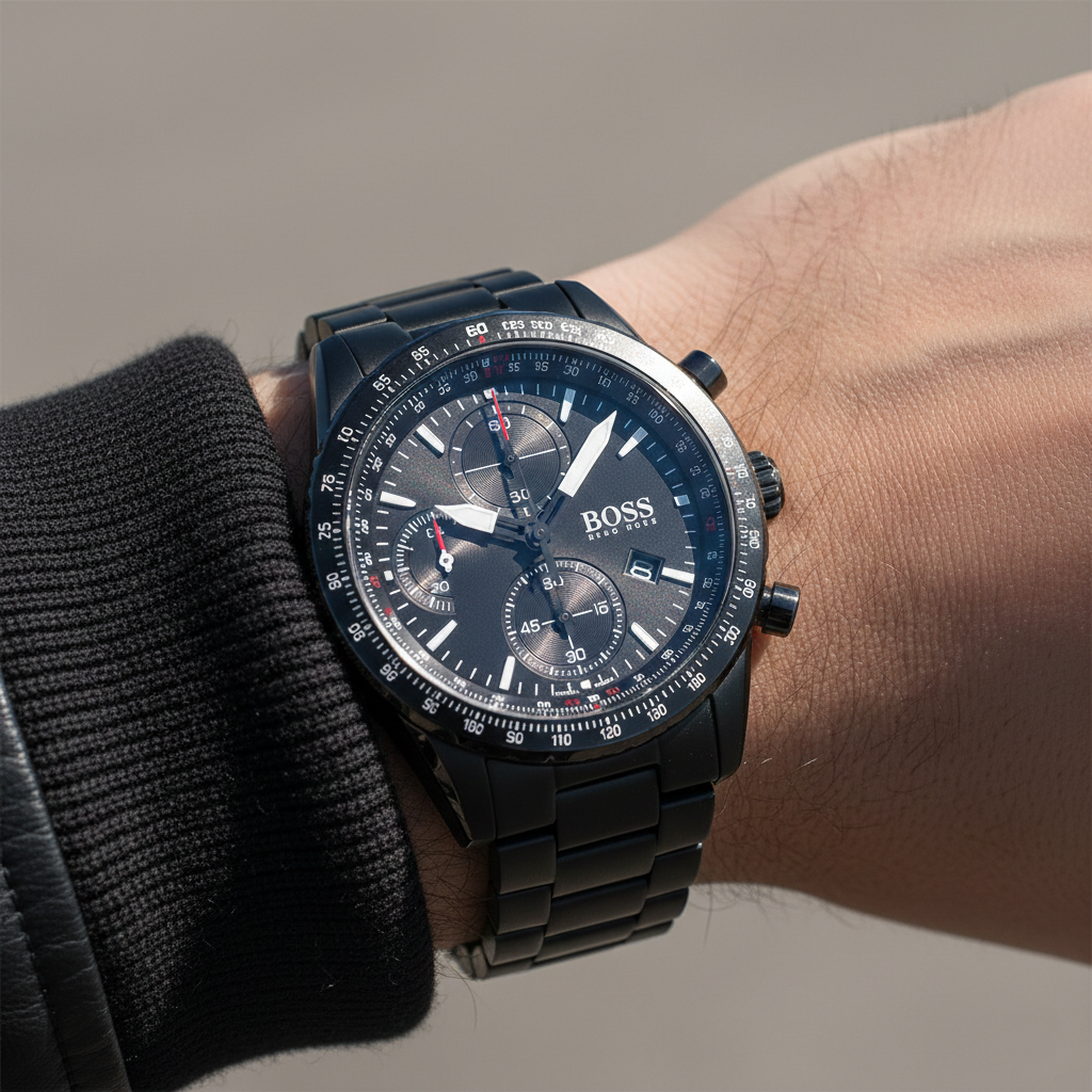 Hugo Boss Pilot 1513854 44mm Men’s Chronograph Watch – Black Dial & Stainless Steel Bracelet