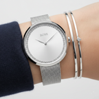 Hugo Boss Praise 1502546 36mm Women’s Two-Hand Quartz Watch – Silver Sunray Dial with Crystal Ring & Silver Stainless Steel Mesh Bracelet