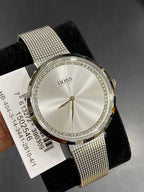 Hugo Boss Praise 1502546 36mm Women’s Two-Hand Quartz Watch – Silver Sunray Dial with Crystal Ring & Silver Stainless Steel Mesh Bracelet