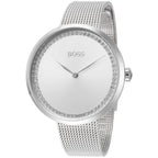 Hugo Boss Praise 1502546 36mm Women’s Two-Hand Quartz Watch – Silver Sunray Dial with Crystal Ring & Silver Stainless Steel Mesh Bracelet