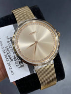Hugo Boss Praise 1502548 36mm Women’s Two-Hand Quartz Watch – Rose Gold Sunray Dial with Crystal Ring & Rose Gold Stainless Steel Mesh Bracelet