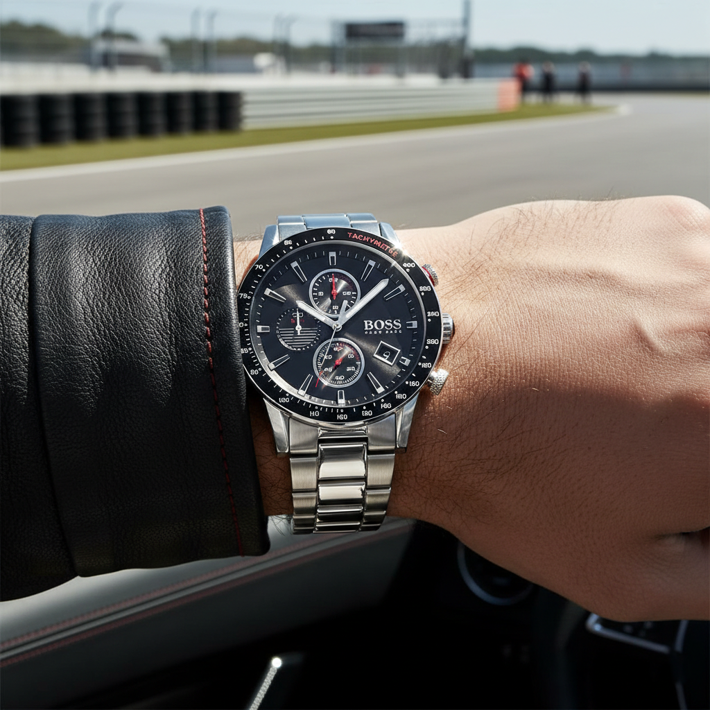 Hugo Boss Rafale 1513509 44mm Men’s Chronograph Watch – Black Dial & Stainless Steel Bracelet