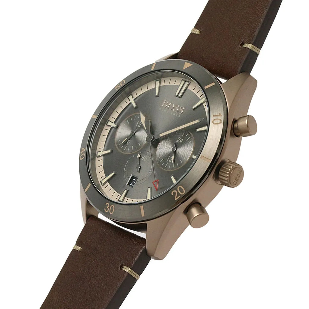 Hugo Boss Santiago 1513861 44mm Men’s Chronograph Watch – Grey Dial & Brown Leather Strap
