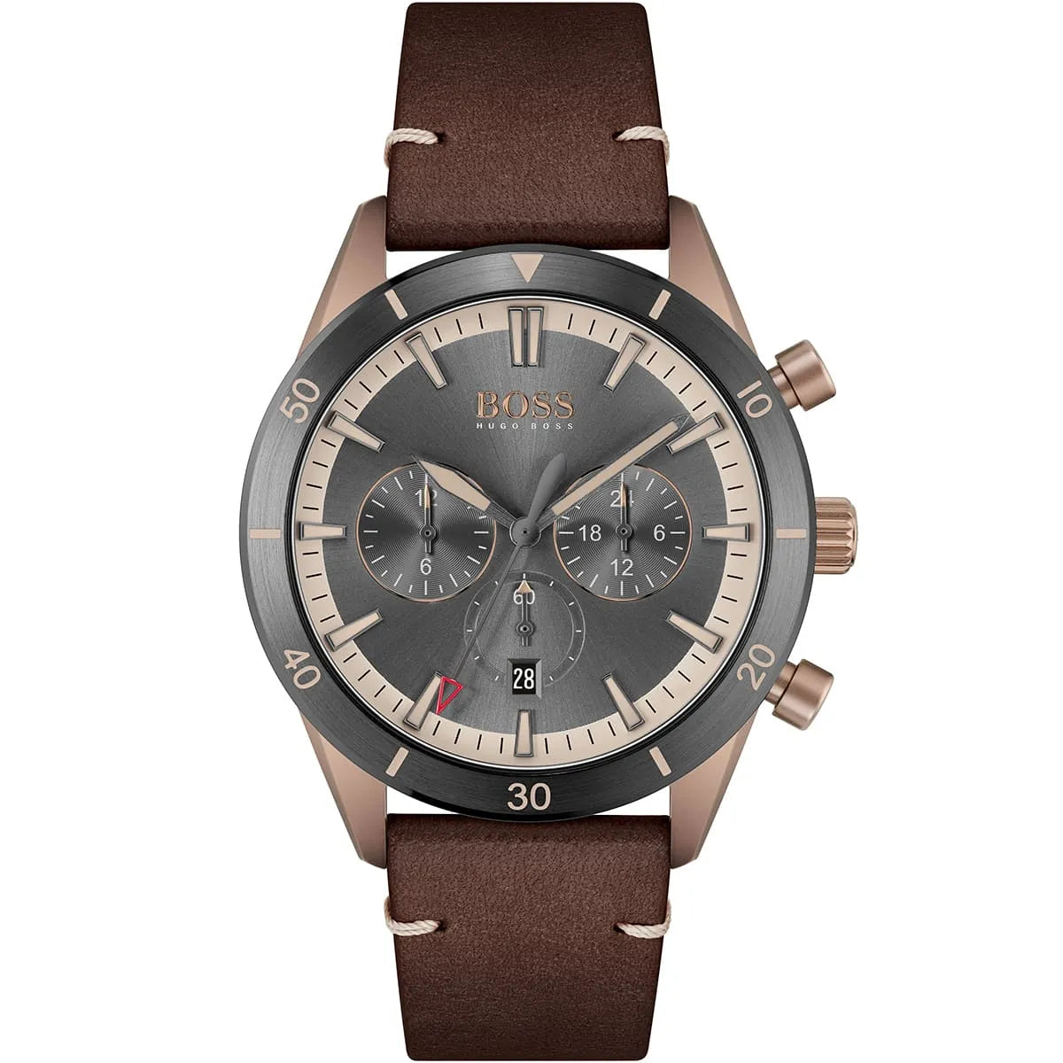 Hugo Boss Santiago 1513861 44mm Men’s Chronograph Watch – Grey Dial & Brown Leather Strap