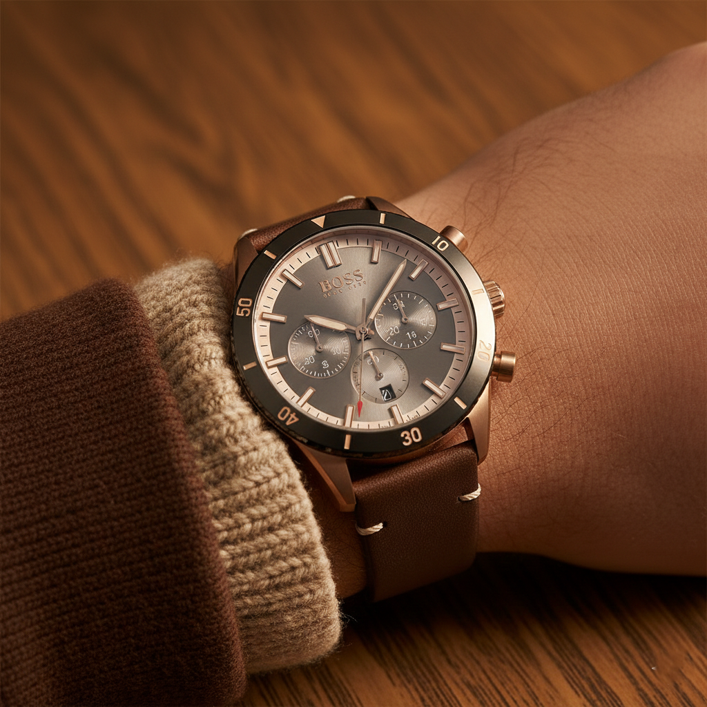 Hugo Boss Santiago 1513861 44mm Men’s Chronograph Watch – Grey Dial & Brown Leather Strap