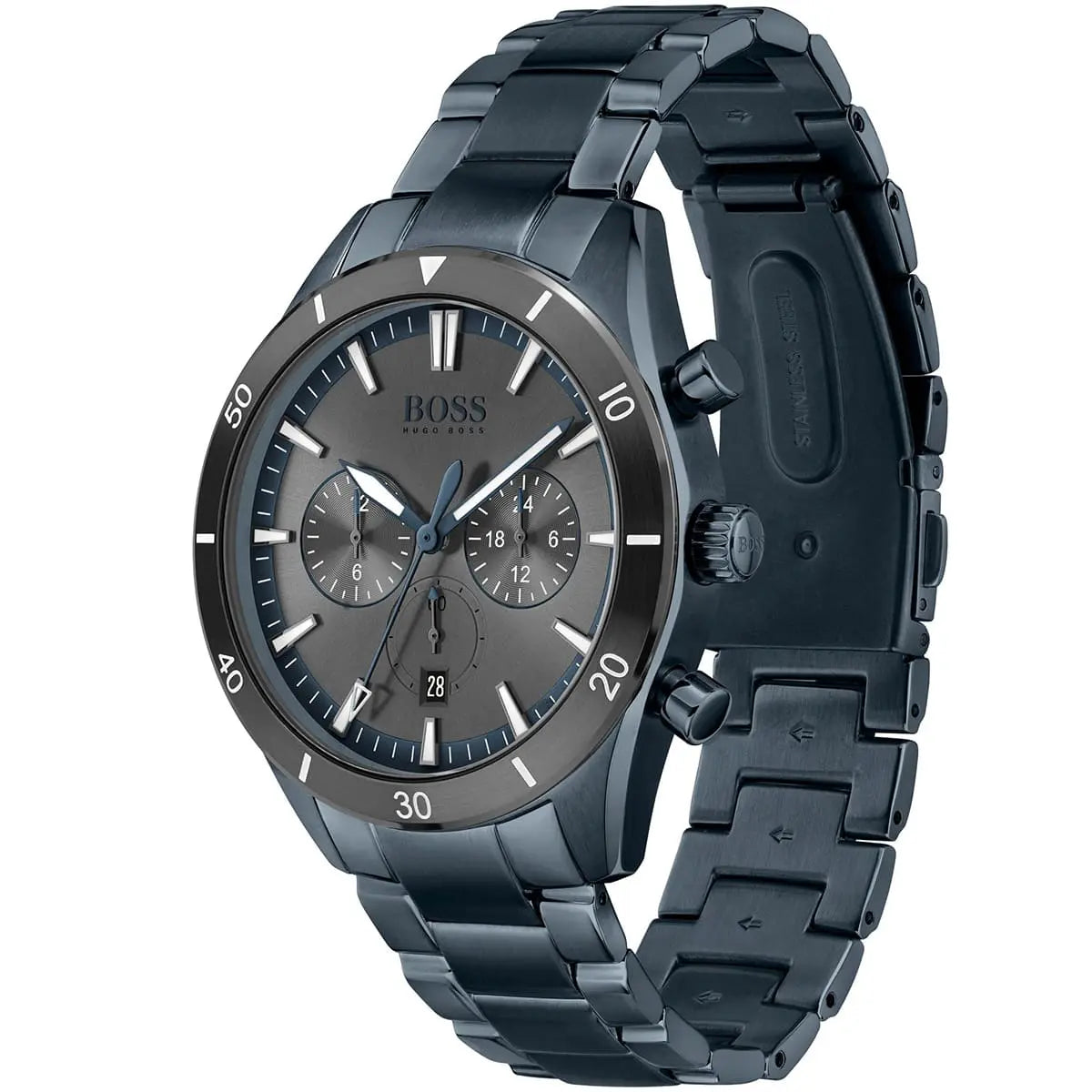 Hugo Boss Santiago 1513865 44mm Men’s Quartz Watch – Grey Dial & Stainless Steel Bracelet
