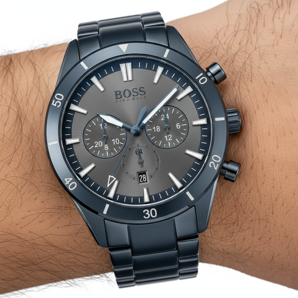 Hugo Boss Santiago 1513865 44mm Men’s Quartz Watch – Grey Dial & Stainless Steel Bracelet