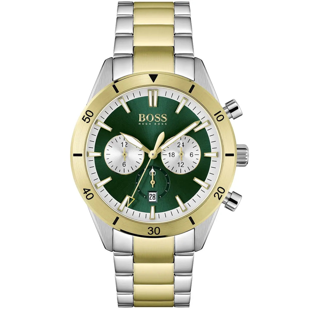 Hugo Boss Santiago 1513872 44mm Men’s Chronograph Watch – Green Dial & Stainless Steel Bracelet
