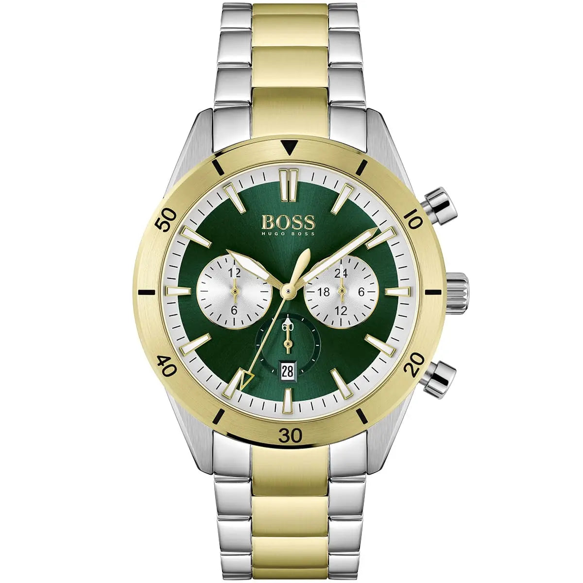 Hugo Boss Santiago 1513872 44mm Men’s Chronograph Watch – Green Dial & Stainless Steel Bracelet