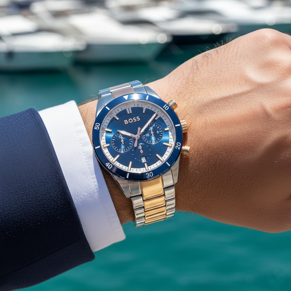 Hugo Boss Santiago 1513937 44mm Men’s Chronograph Watch – Blue Dial & Stainless Steel Bracelet