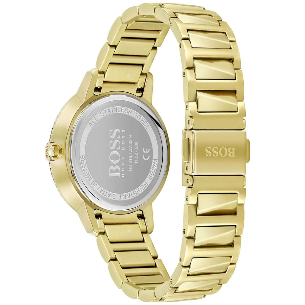 Hugo Boss Signature 1502541 34mm Women’s Quartz Watch – Gold Sunray Dial & Gold-Tone Stainless Steel Link Bracelet