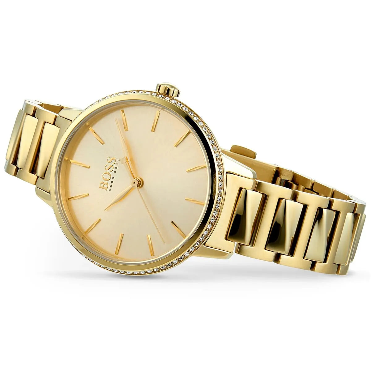 Hugo Boss Signature 1502541 34mm Women’s Quartz Watch – Gold Sunray Dial & Gold-Tone Stainless Steel Link Bracelet