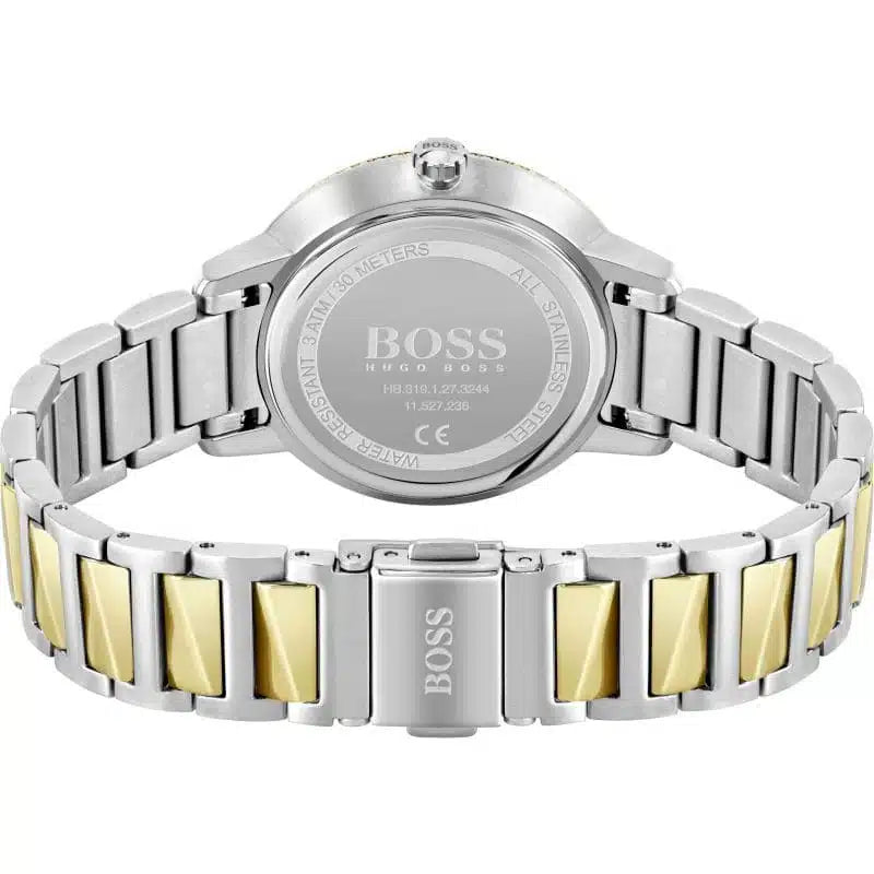 Hugo Boss Signature 1502568 34mm Women’s Quartz Watch – Silver Sunray Dial & Two-Tone Stainless Steel Link Bracelet