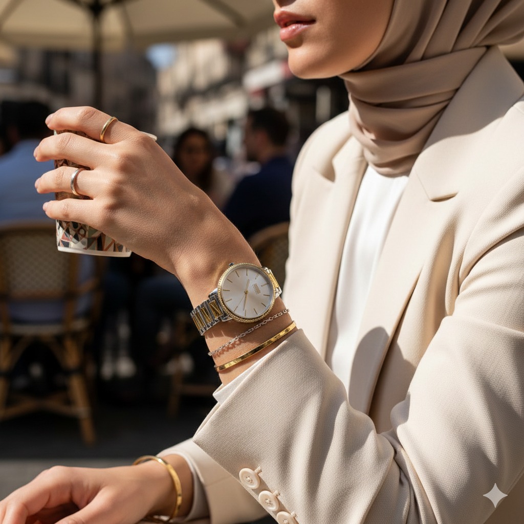 Hugo Boss Signature 1502568 34mm Women’s Quartz Watch – Silver Sunray Dial & Two-Tone Stainless Steel Link Bracelet