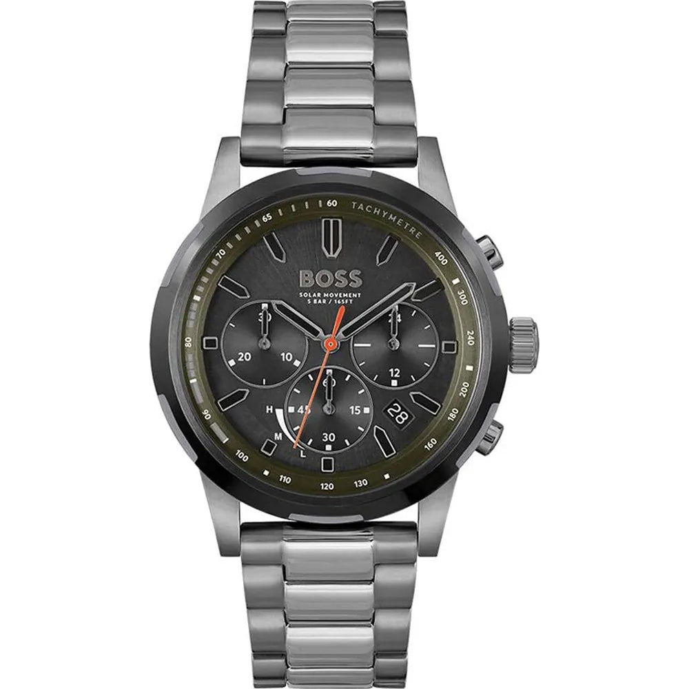 Hugo Boss Solgrade 1514034 44mm Men’s Solar Watch – Olive Green Sunray Dial & Stainless Steel Bracelet