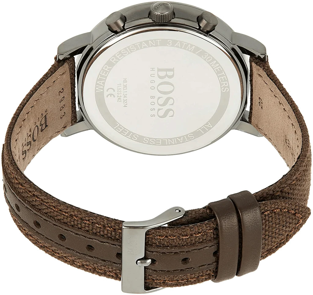 Hugo Boss Spirit 1513690 41mm Men’s Chronograph Watch – Silver Dial & Brown Textile Strap