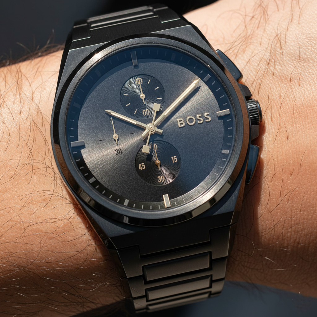Hugo Boss Steer 1514068 44mm Men’s Chronograph Watch – Grey Dial & Stainless Steel Bracelet