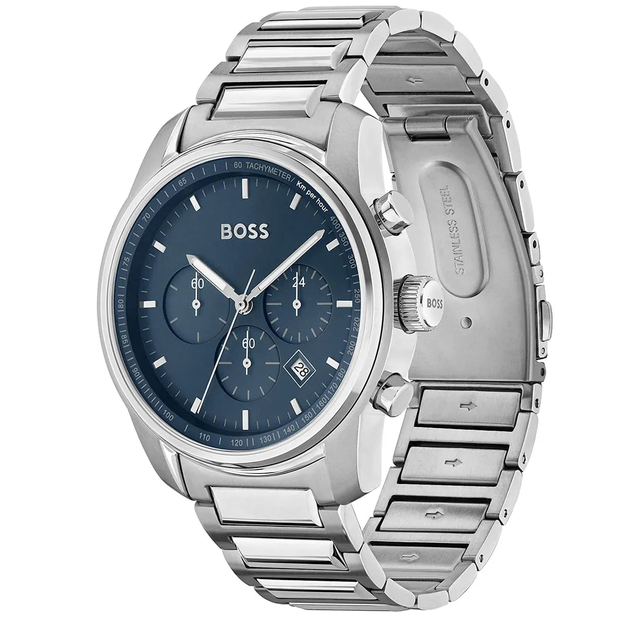 Hugo Boss Trace 1514007 44mm Men’s Chronograph Watch – Blue Dial & Stainless Steel Bracelet