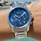 Hugo Boss Trace 1514007 44mm Men’s Chronograph Watch – Blue Dial & Stainless Steel Bracelet