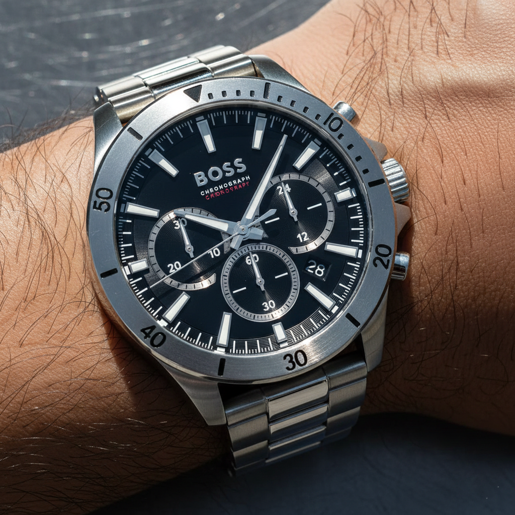 Hugo Boss Troper 1514057 45mm Men’s Chronograph Watch – Black Dial & Stainless Steel Bracelet
