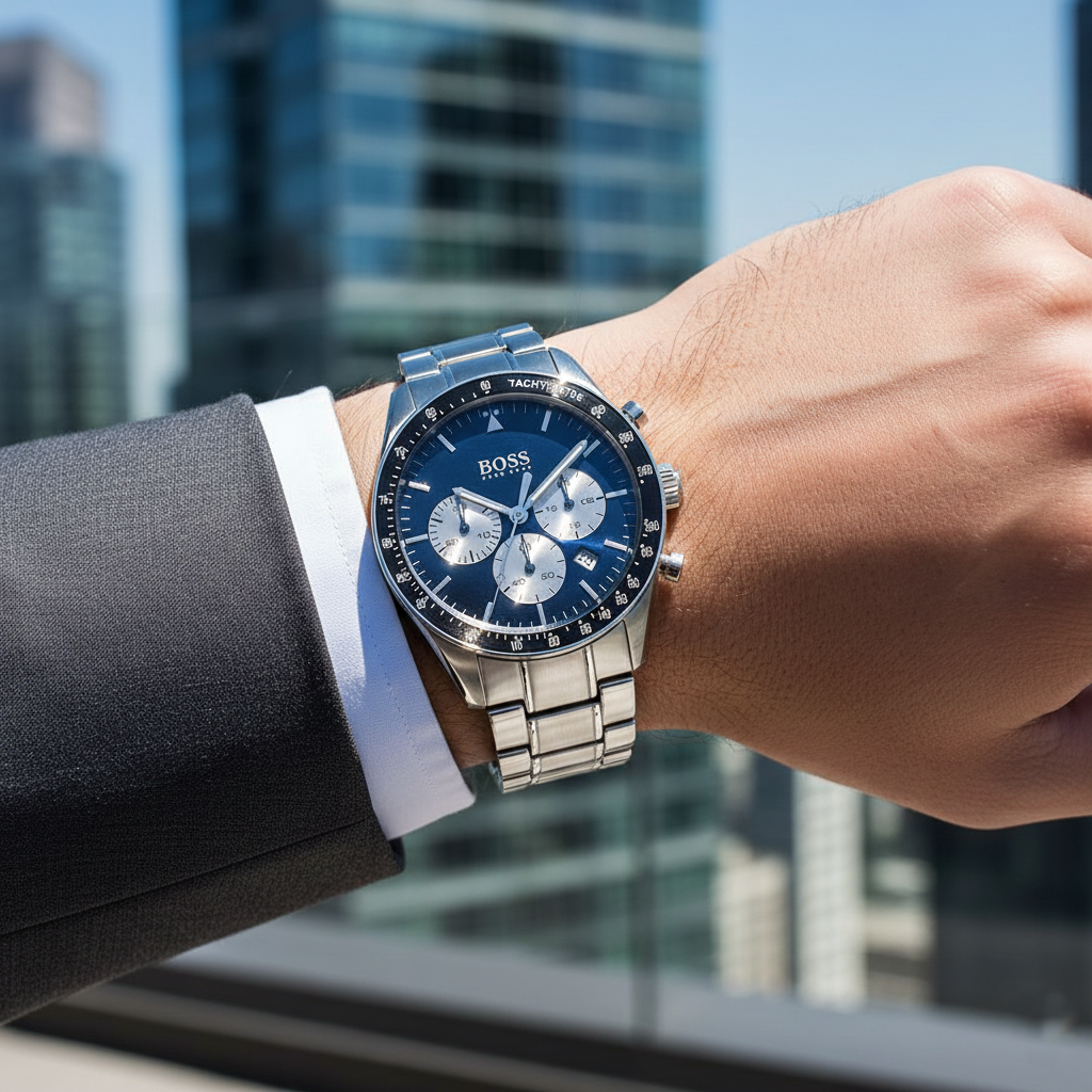 Hugo Boss Trophy 1513630 44mm Men’s Chronograph Watch – Blue Dial & Stainless Steel Bracelet