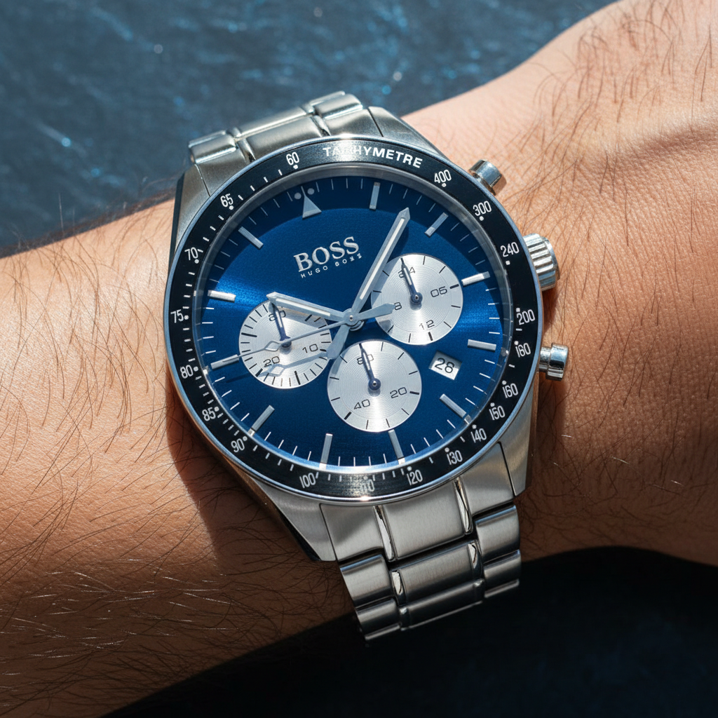 Hugo Boss Trophy 1513630 44mm Men’s Chronograph Watch – Blue Dial & Stainless Steel Bracelet