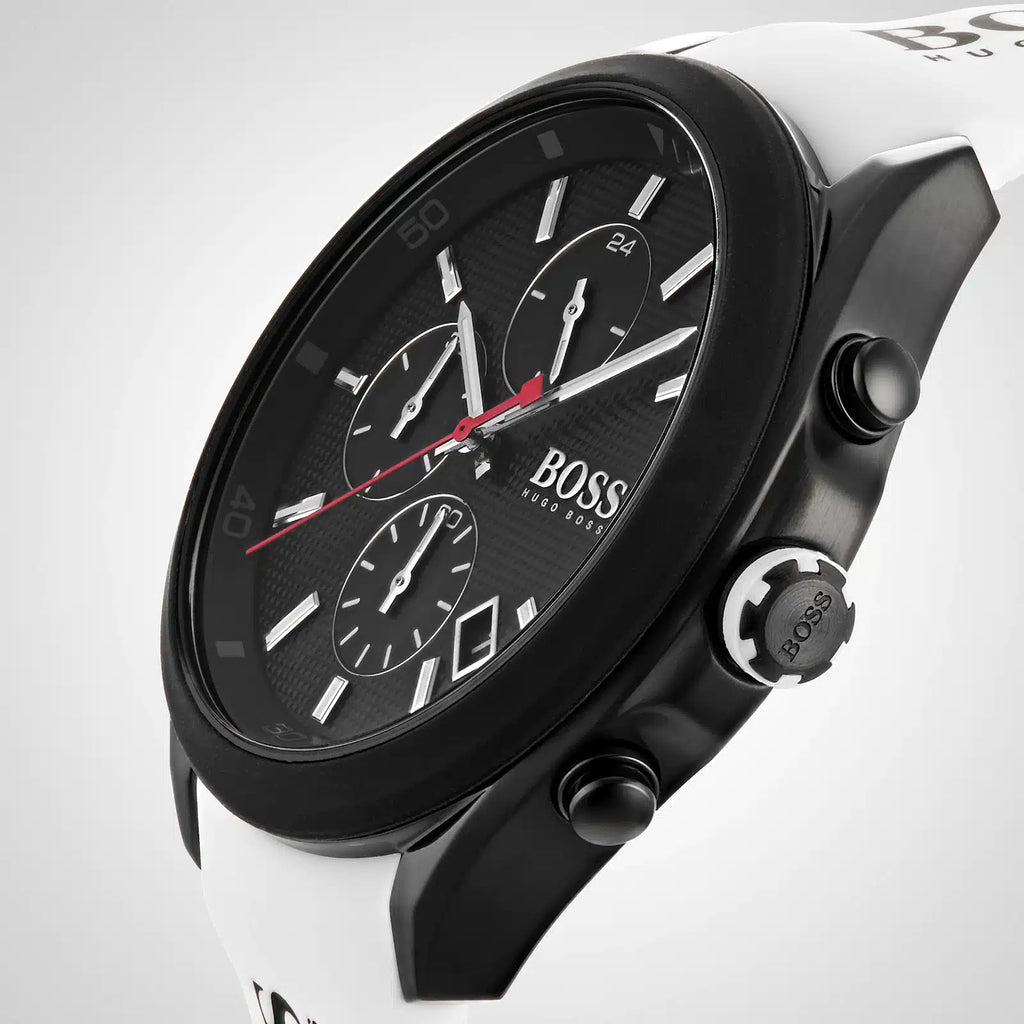 Hugo Boss Velocity 1513718 44mm Men’s Chronograph Watch – Black Dial & White Silicone Strap
