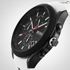 Hugo Boss Velocity 1513718 44mm Men’s Chronograph Watch – Black Dial & White Silicone Strap