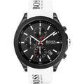 Hugo Boss Velocity 1513718 44mm Men’s Chronograph Watch – Black Dial & White Silicone Strap