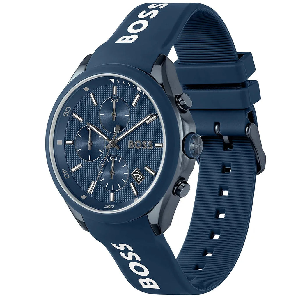 Hugo Boss Velocity 1514061 44mm Men’s Chronograph Watch – Blue Dial & Blue Silicone Strap