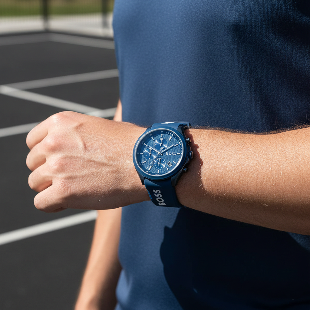 Hugo Boss Velocity 1514061 44mm Men’s Chronograph Watch – Blue Dial & Blue Silicone Strap