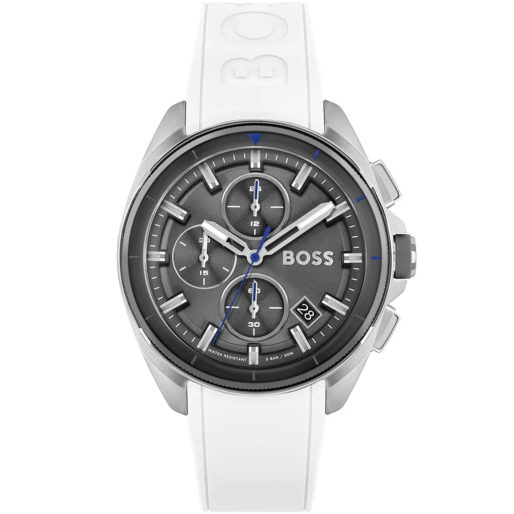 Hugo Boss Volane 1513948 44mm Men’s Chronograph Watch – Grey Dial & White Silicone Strap