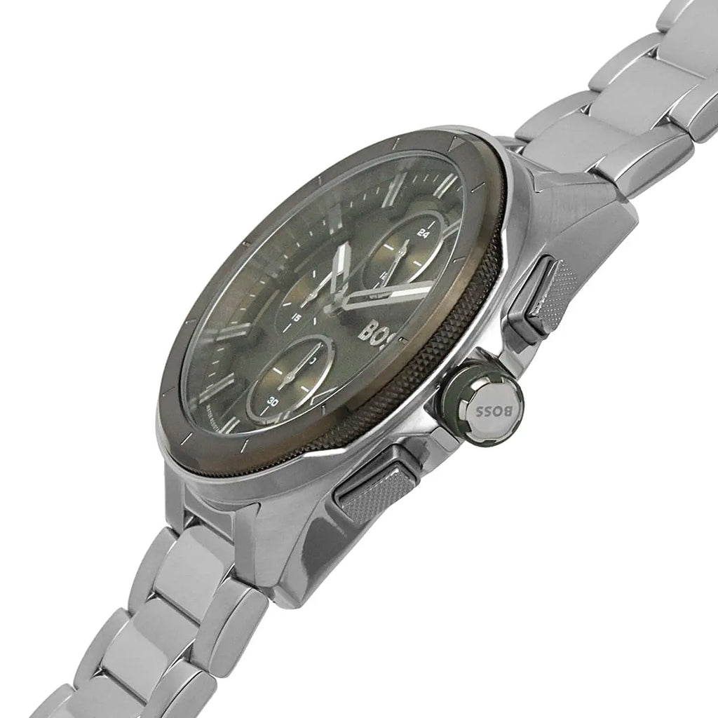 Hugo Boss Volane 1513951 44mm Men’s Chronograph Watch – Olive Green Dial & Silver Bracelet