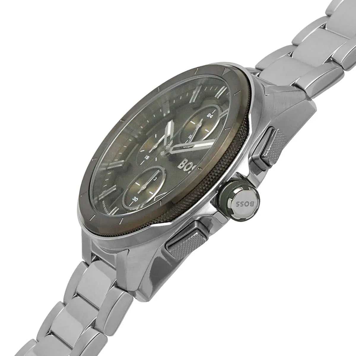 Hugo Boss Volane 1513951 44mm Men’s Chronograph Watch – Olive Green Dial & Silver Bracelet
