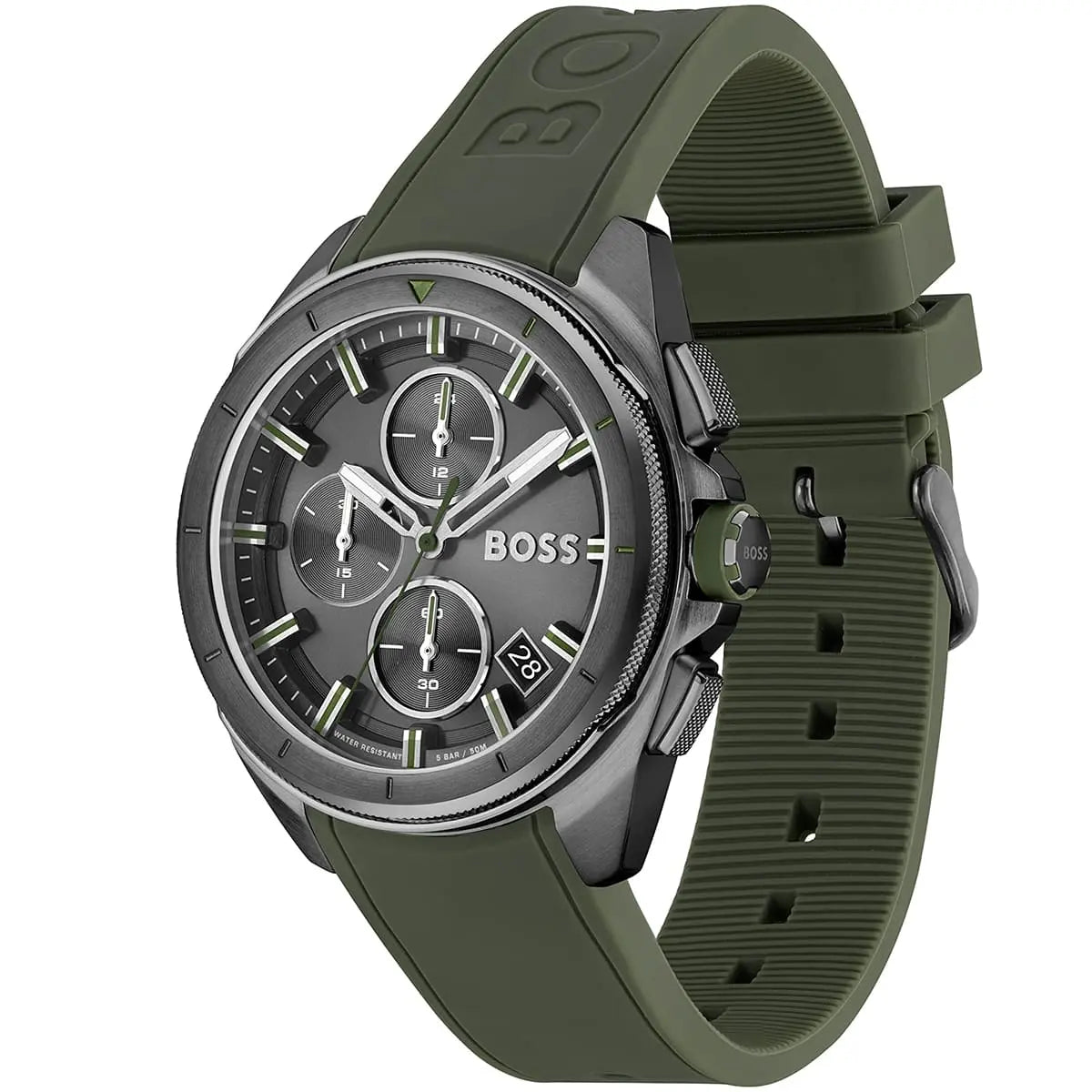 Hugo Boss Volane 1513952 44mm Men’s Chronograph Watch – Grey Dial & Green Silicone Strap