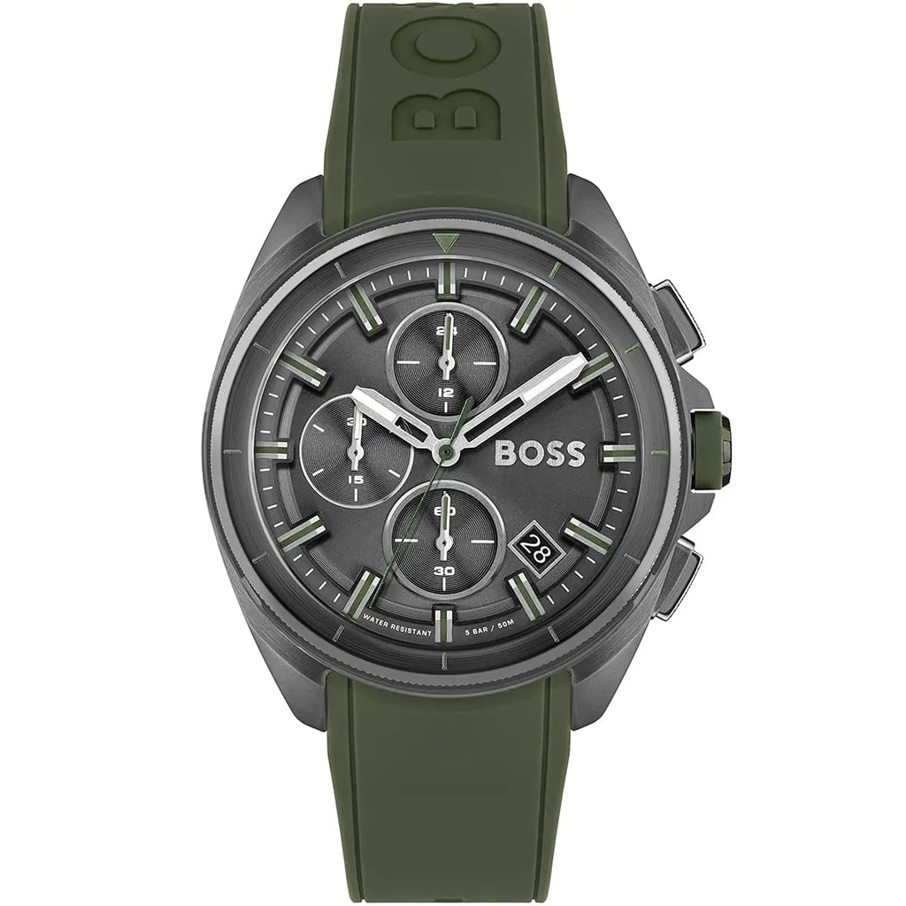 Hugo Boss Volane 1513952 44mm Men’s Chronograph Watch – Grey Dial & Green Silicone Strap