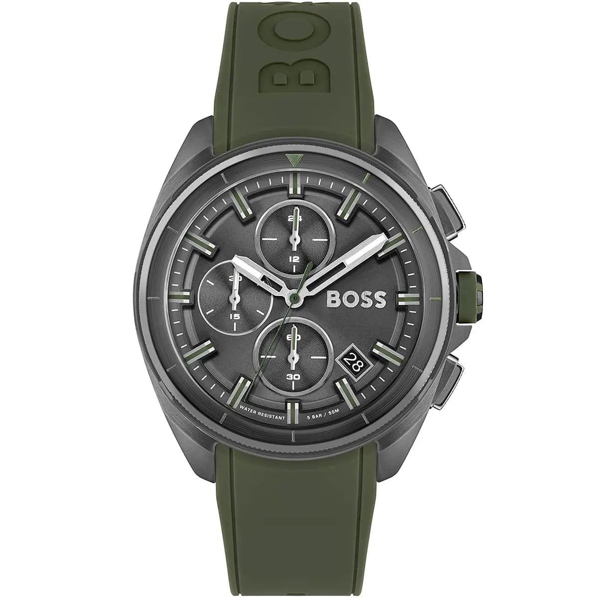 Hugo Boss Volane 1513952 44mm Men’s Chronograph Watch – Grey Dial & Green Silicone Strap