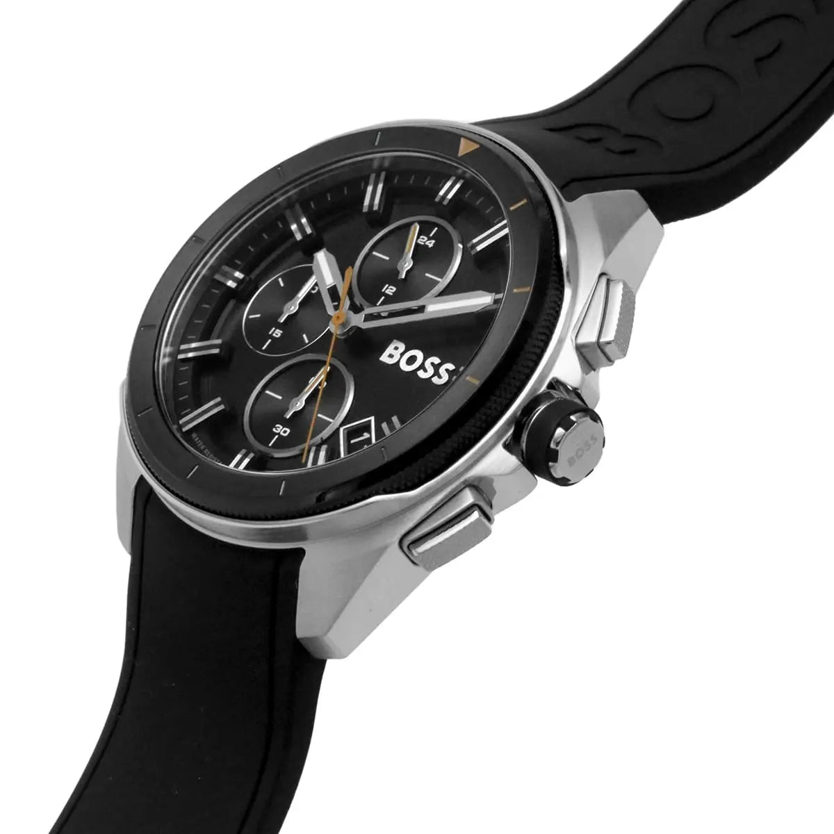 Hugo Boss Volane 1513953 44mm Men’s Chronograph Watch – Black Textured Dial & Black Silicone Strap
