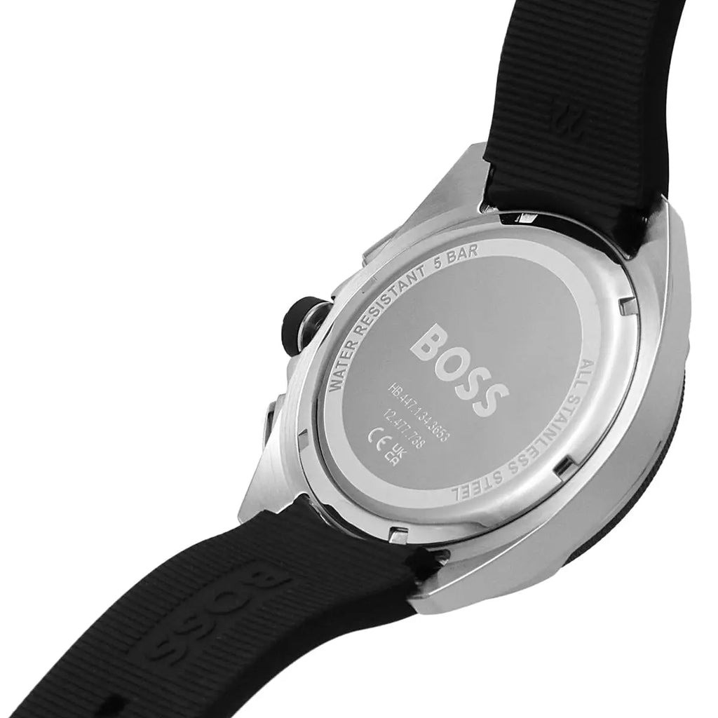 Hugo Boss Volane 1513953 44mm Men’s Chronograph Watch – Black Textured Dial & Black Silicone Strap