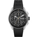 Hugo Boss Volane 1513953 44mm Men’s Chronograph Watch – Black Textured Dial & Black Silicone Strap